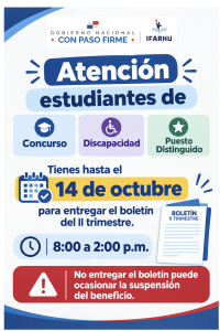 Estudiantes de Becas de Excelencia tienen hasta el 14 de octubre para entregar boletín